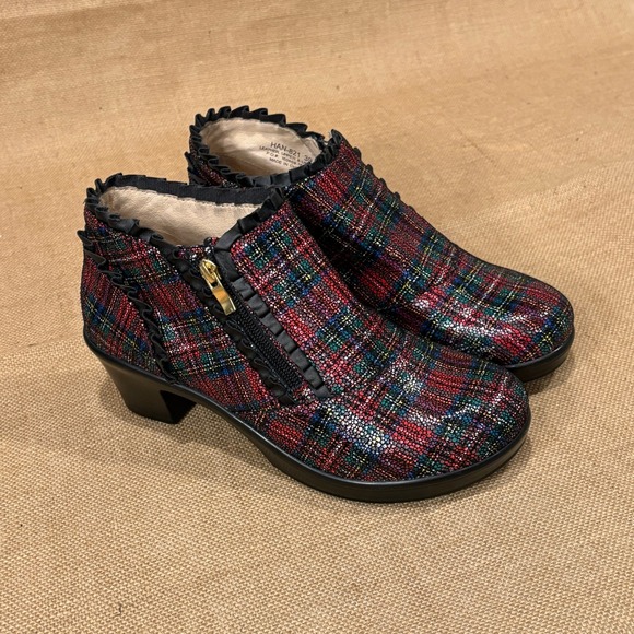 Alegria Shoes - Alegria Hannah Boots Women 39 US 9 Red Green Plaid Tartan Leather Ruffle Comfort